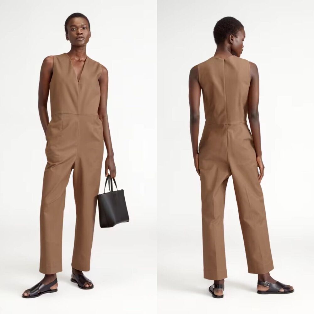 Everlane The Structured Cotton Jumpsuit V-Neck Toasted Coconut Women's 4 NWT